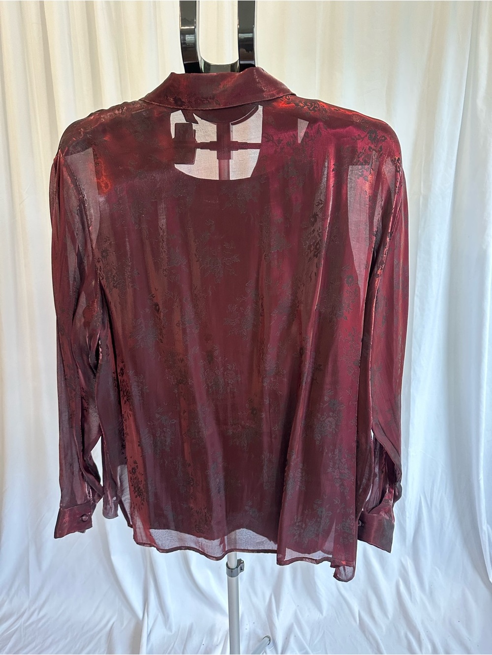 2-piece Sheer Burgundy Floral Long-Sleeve Women's Blouse and tank